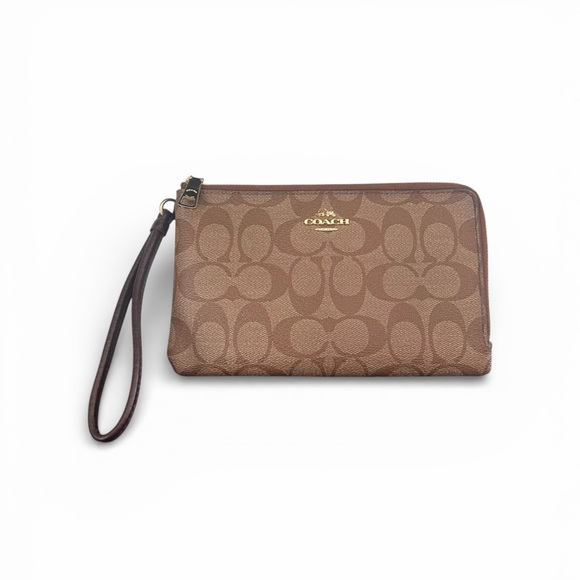 Coach Handbags - Coach Signature Canvas Double Zip Wallet Wristlet